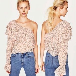 Zara Cold Shoulder Floral Ruffle Top